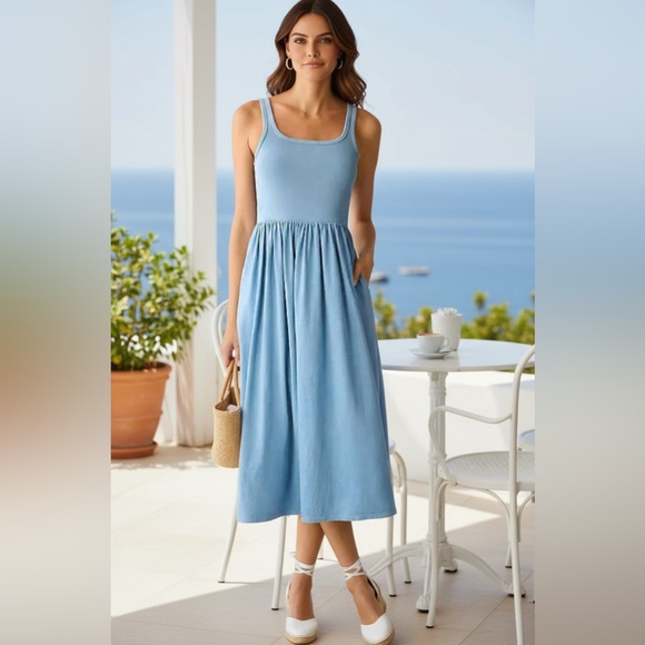 Anthropologie Sundry Blue Tank MIDI Dress - Picture 1 of 12